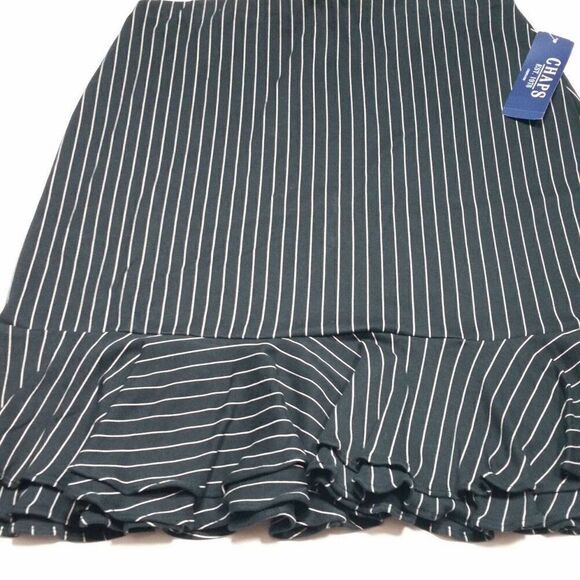 𝅺CHAPS Striped Tiered Ruffled Skirt Black Knee Length Elastic Waistband Large - Picture 4 of 7